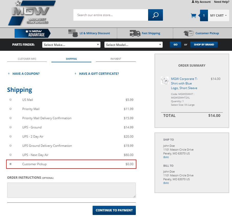 How to Select Customer Pickup at Checkout